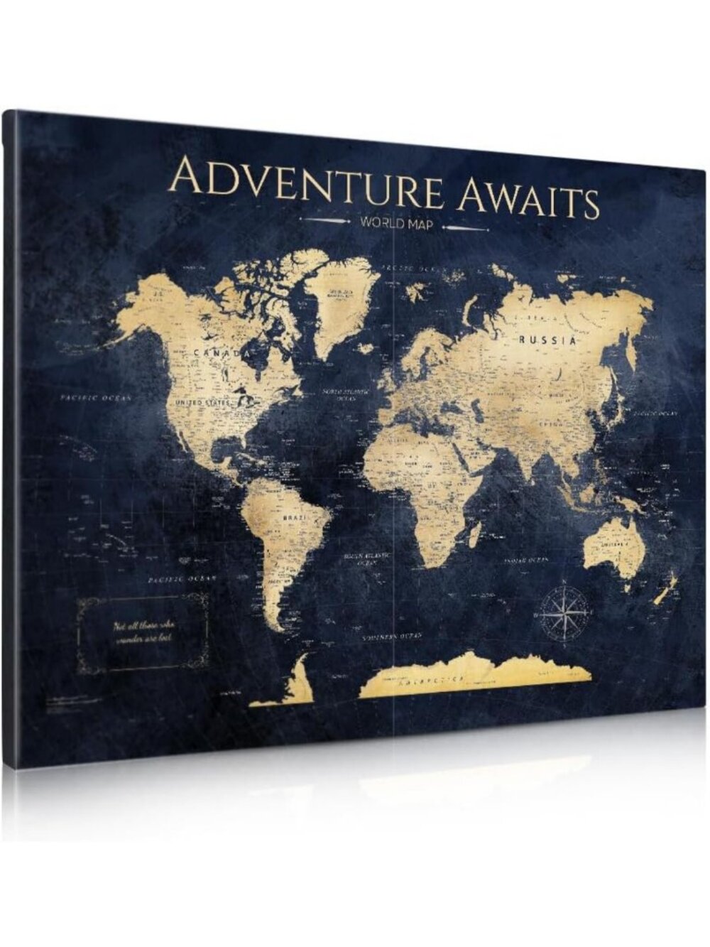 Vintage Teal World Map Canvas Art for Wall Decor, 30x24 in, Home Aesthetic